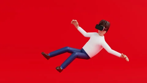 Man enjoy virtual reality with VR glasses and levitation in air, 3D rendering Stock Footage 246256428