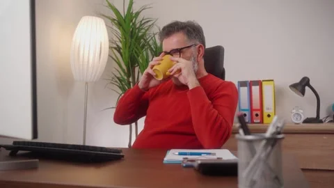 Man enjoy working and coffee in the office. Stock Footage 270179398