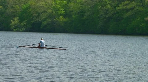 Man enjoying sculling on the Huron River Stock Footage 7900764