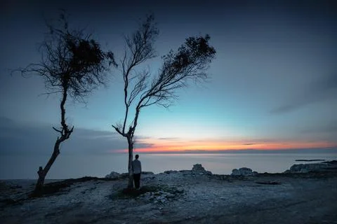 Man enjoying sunset 스톡 사진