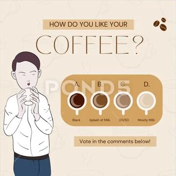Man enjoys coffee, exploring milk and coffee style preferences PSDテンプレート