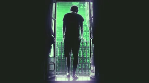 Man Entering Matrix Source Code Stock Footage 140190564