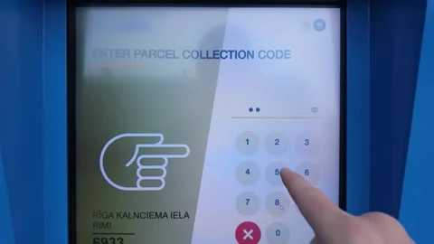 Man Entering Pickup Code, Smart Parcel Locker Symbolizing Digital Infrastructure Stock Footage 318947983