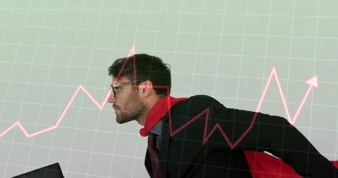 Man entering from right, leaning and holding case, pink chart passing him, Stock Footage 328330877
