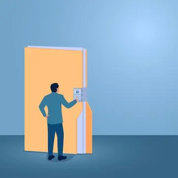 A man enters the password of a large folder lock, an illustration for data .. Stock Illustration