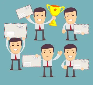 Man with envelope . Set. Stock Illustration