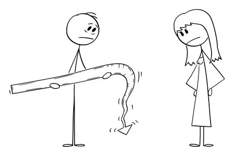 Man with Erectile or Erectile Dysfunction Problem , Vector Cartoon Stick Figure Stock Illustration