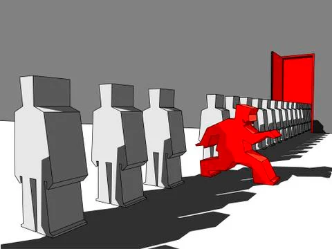 Man escaping the queue Stock Illustration