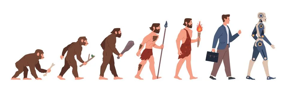Man evolution. Human ancestor, step by step development, gradual biological Illustrazione stock