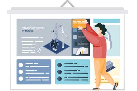 Man examines information at presentation with smart alternative energy solar Stock Illustration