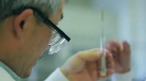 Man examining test tube in labratory Video stock 37986901