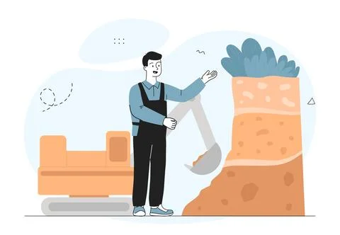 Man excavator operator. Worker with construction equipment digging ground Illustrazione stock