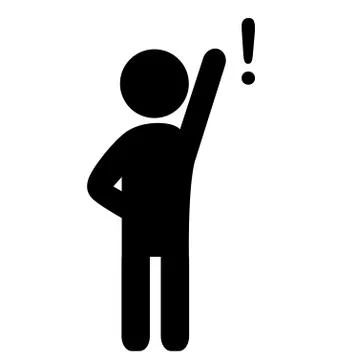 Man with exclamation point flat icon pictogram isolated on white Stock Illustration