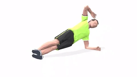 Man exercise animation Side plank knee bend yellow Video stock 146888602