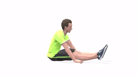 Man exercise animation sitting leg raises yellow Video stock 146888617