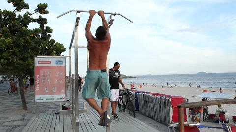 Man exercise at copacabana Stock Footage 37638843
