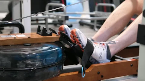 Man on an exercise water rowing machine San Francisco CA USA February 5th 2026 Video stock 329649817