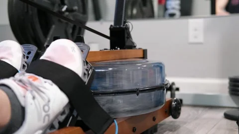 Man on an exercise water rowing machine San Francisco CA USA February 5th 2026 Video stock 329649822