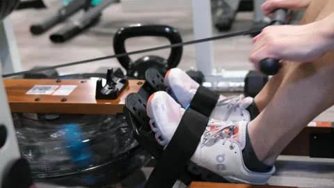 Man on an exercise water rowing machine San Francisco CA USA February 5th 2026 Video stock 329649823