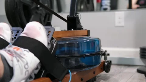 Man on an exercise water rowing machine San Francisco CA USA February 5th 2026 Video stock 329649845