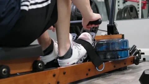 Man on an exercise water rowing machine San Francisco CA USA February 5th 2026 Video stock 329649854