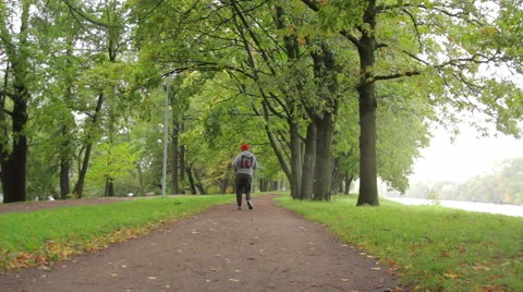Man exercises in the autumn Park Stock Footage 55362909