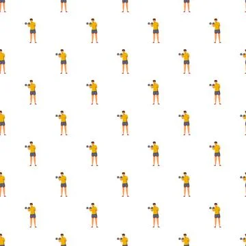 Man exercising biceps with dumbbells seamless pattern Stock Illustration