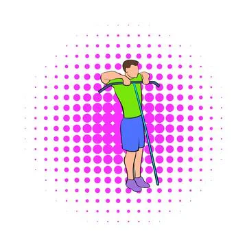 Man exercising on cable machine icon, comics style Stock Illustration