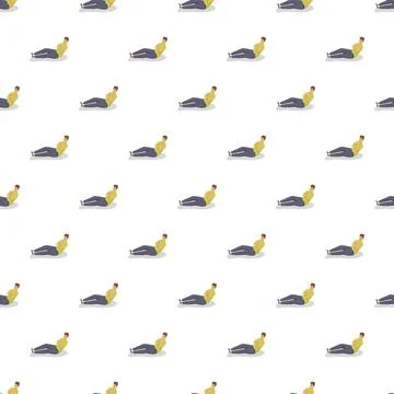 Man exercising doing crunches seamless pattern background Illustrazione stock