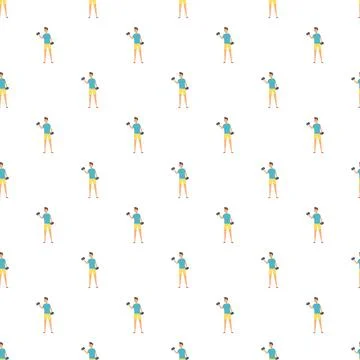 Man exercising with dumbbell seamless pattern Stock Illustration
