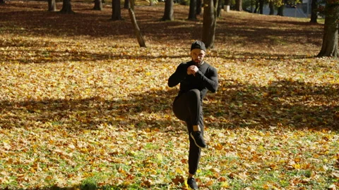 A man is exercising in the fresh air Stock Footage 221569068