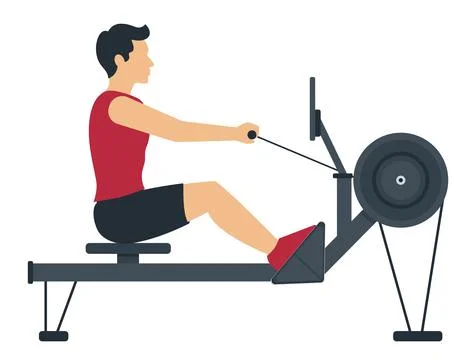 Man Exercising on Rowing Machine Stock Illustration