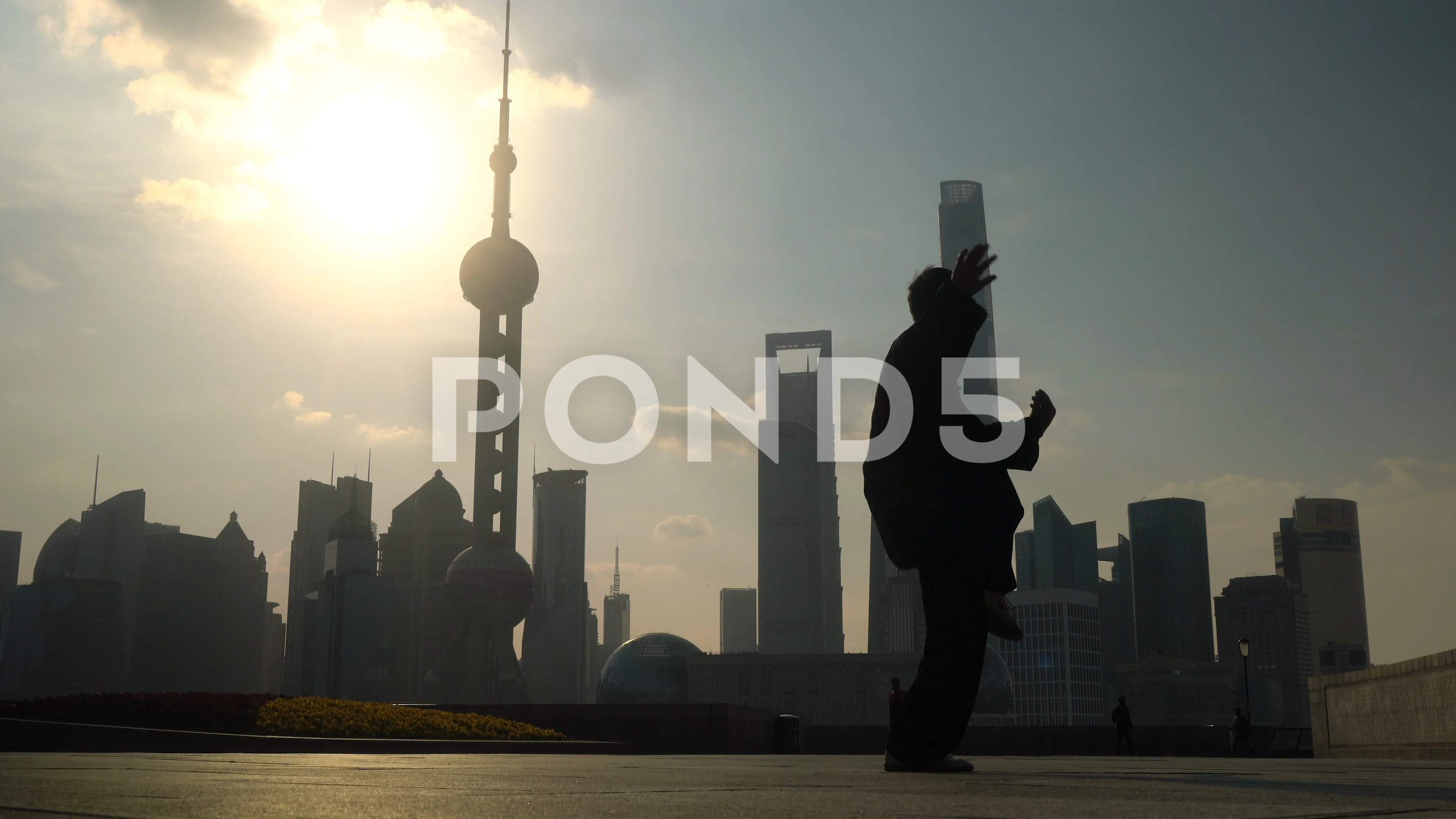 Shanghai China 2000. Morning exercises on the Bund. The