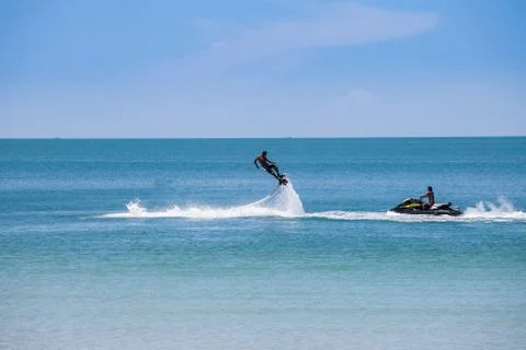 Man exibition on flyboard Stock Photos