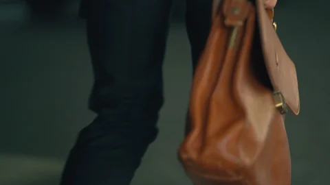 Man With The Expensive Leather Briefcase Is Walking In The City Street. Stock Footage 126116781