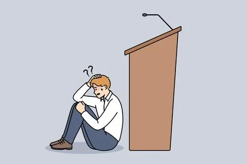 Man experiences peiraphobia, which causes fear speaking in front of audience Stock Illustration
