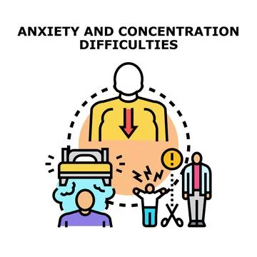 Man experiencing anxiety and concentration difficulties conceptual illustrati Stock Illustration