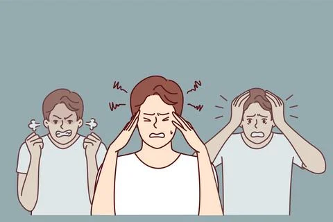 Man experiencing mental suffering and imbalance associated with age-related Stock-Illustration