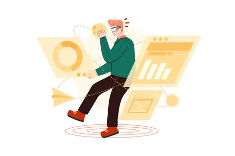 Man experiencing metaverse world Stock Illustration