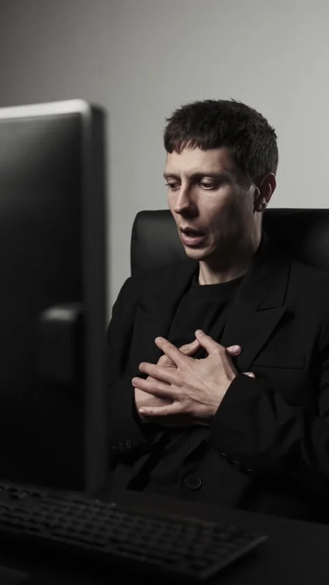 Man experiencing panic attack at work office stress anxiety mental health crisis Stock Footage 318020426