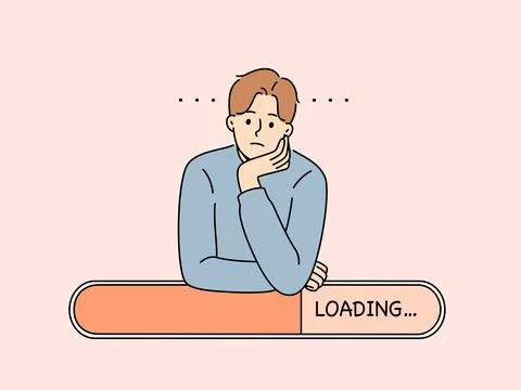 Man is experiencing problems due to poor internet networks and relies on loading Illustrazione stock