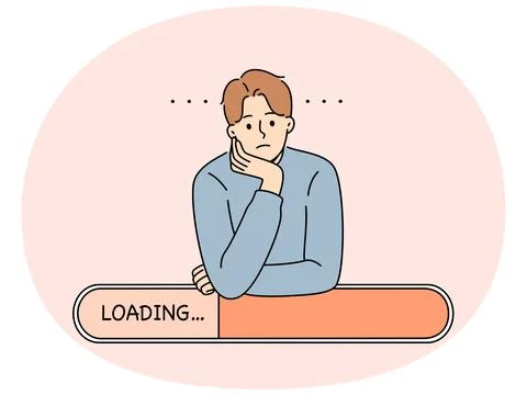 Man is experiencing problems due to poor internet networks and relies on loading Stock Illustration