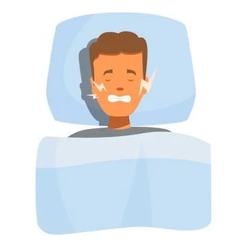 Man experiencing teeth grinding while sleeping in bed, bruxism concept Illustrazione stock