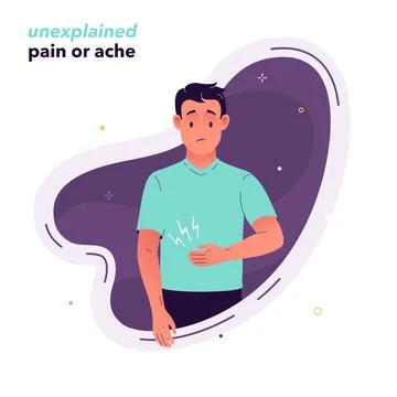 A man is experiencing unexplained symptoms and pain Illustrazione stock