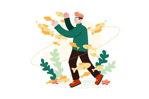 Man experiencing virtual sea tour in the metaverse Stock Illustration
