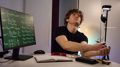 Man experiments with home biohacking using wearable chip and IV drip technology Video stock 323270724
