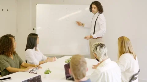 Man explaining an idea using a board in a meeting Stock Footage 262219214