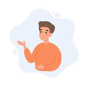 Man explaining, presenting or showing something. Cute character, vector Stock Illustration