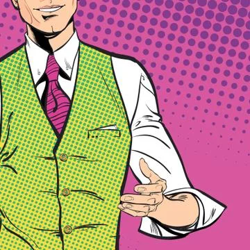 A man explaining something. Speaking man. Stock Illustration