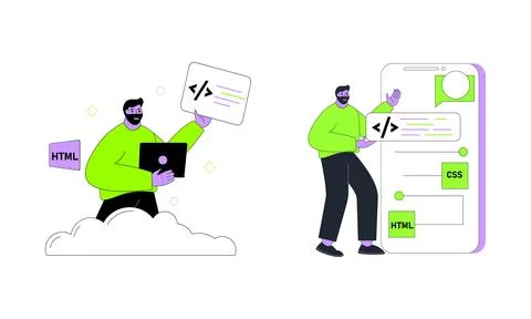 Man Explaining Web programming. Male showing screen computer programmer sof.. Stockillustratie